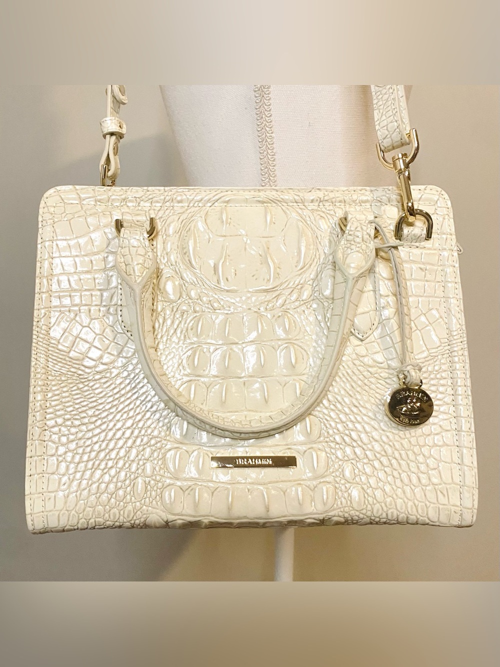 Brahmin Satchel Purse Top Handle Convertible Shoulder Bag Croc Leather White New